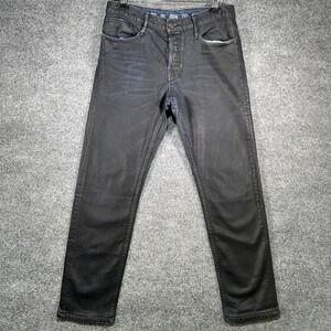 Earnest Sewn Ramone .441 Slim Straight Jeans Mens 33x30 Black Coated Waxed USA